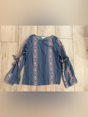 Striped Blue Tie-Sleeve Women's Top